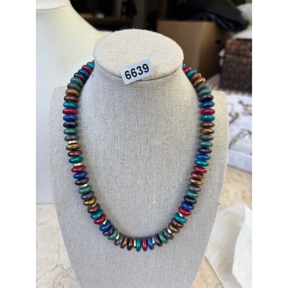 Colorful Multicolor Beaded Necklace With Metallic Finish - 18 Inches - Lobster C - Picture 5 of 7